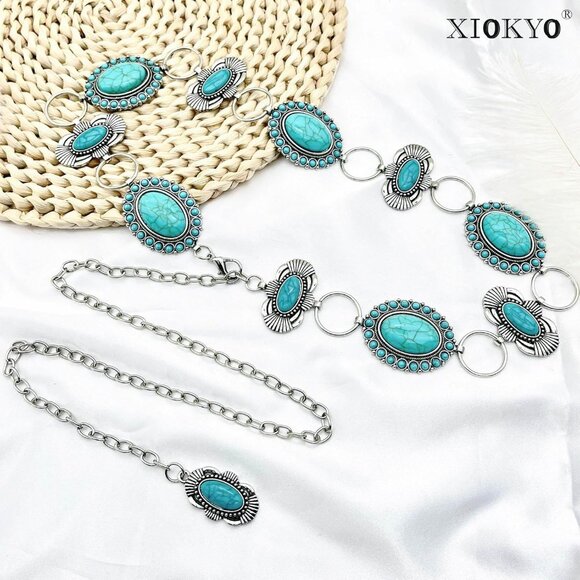 Turquoise Concho Western Belt Silver Cowgirl Country Accessories for Women - Picture 6 of 7